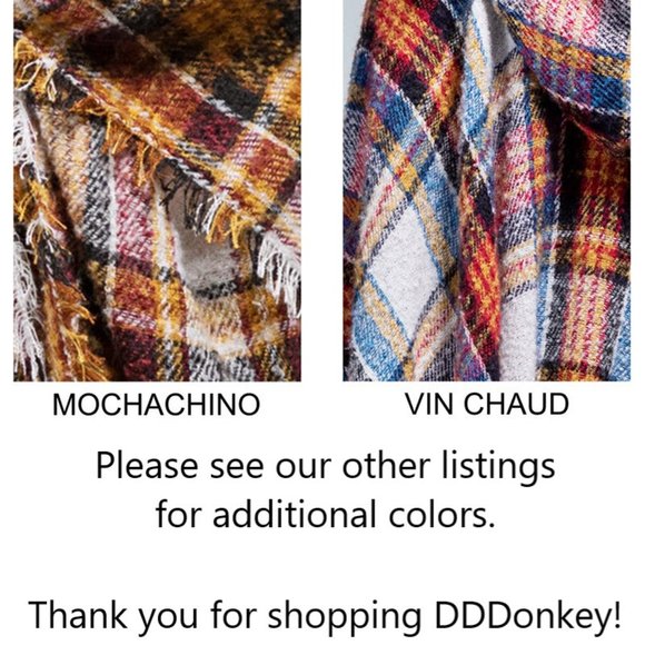 Hooded Ruana Yarn Dye Plaid - Bottom Short Fringe - Wonderful Colors - Picture 6 of 6